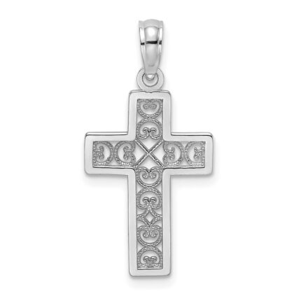 14K White Gold Textured Lace Center Cross Charm