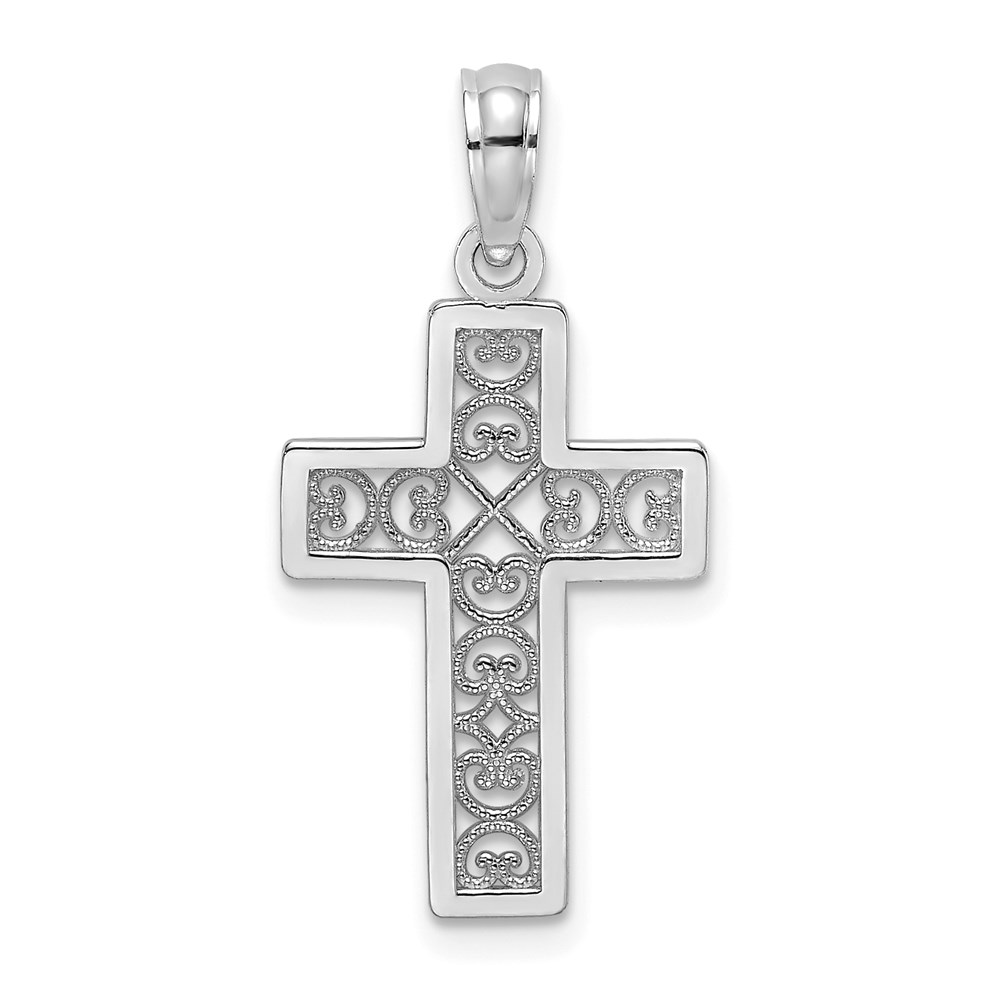 K8504W.jpg 14K White Gold Textured Lace Center Cross Charm - Image 1