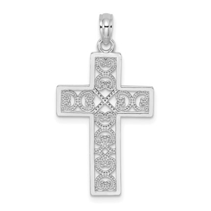 14K White Gold Polished Square Cross with Heart Design Charm