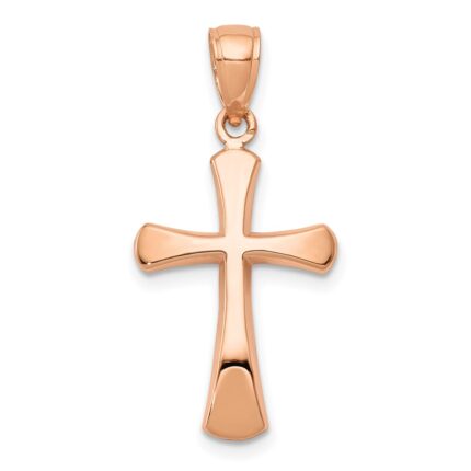 14K Rose Gold Polished Beveled Cross with Round Tips Charm
