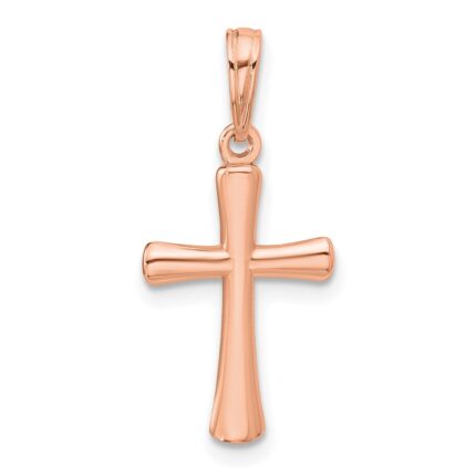 14K Rose Gold Polished Beveled Cross with Round Tips Charm