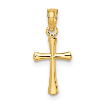 14K Polished Beveled Cross with Round Tips Charm