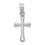 14K White Gold Polished Beveled Cross with Round Tips Charm
