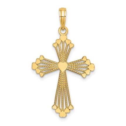 14K Cut-Out Stripes Cross with Heart Charm