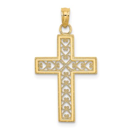 14K Filigree Beaded Outline Cross Charm
