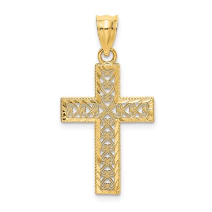 14K Diamond-cut Edge and Filigree Center Cross Charm