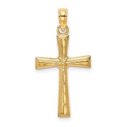 14K Diamond-cut and Textured Cross Charm