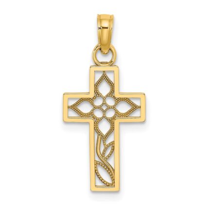 14K Cut-out Flower In Cross Charm