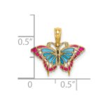 14K Small Enameled Blue and Red Butterfly Charm - Image 3