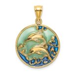 14K 2-D Dolphins with Blue Enamel Charm