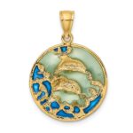 14K 2-D Dolphins with Blue Enamel Charm - Image 4