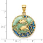 14K 2-D Dolphins with Blue Enamel Charm - Image 3