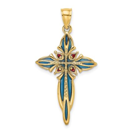 14K Blue and Red Enameled Cross Charm