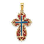 14K Blue and Red Enameled Cross Charm