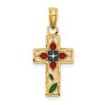 14K Multi-color Enameled with Flower Cross Charm - Image 4