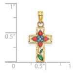14K Multi-color Enameled with Flower Cross Charm - Image 3