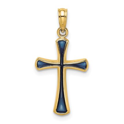14K Blue Enameled Tapered Cross Charm