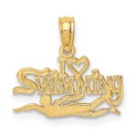 14K Polished  I HEART SWIMMING Charm