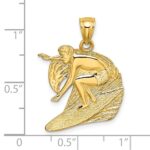 14K Polished and Textured Surfer and Wave Charm - Image 3