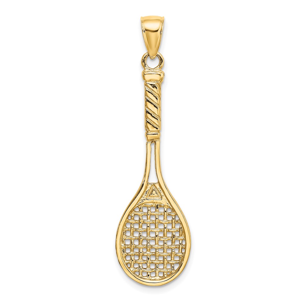 K8749.jpg 14K Large 3-D Polished Tennis Racquet Charm - Image 1