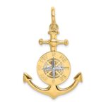 14K Two-tone 3-D Anchor with Compass and Rhodium Needle Charm - Image 2