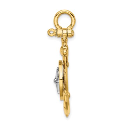 14K Two-tone 3-D Anchor with Compass and Rhodium Needle Charm