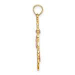 14k Two-Tone Textured Oval Frame with Dangling Rose Charm - Image 2