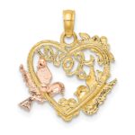 14k Yellow and Rose Gold with White Rhodium LOVE with Doves Heart Charm - Image 4