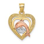 14K Two-tone with White Rhodium Dolphin In Heart Charm