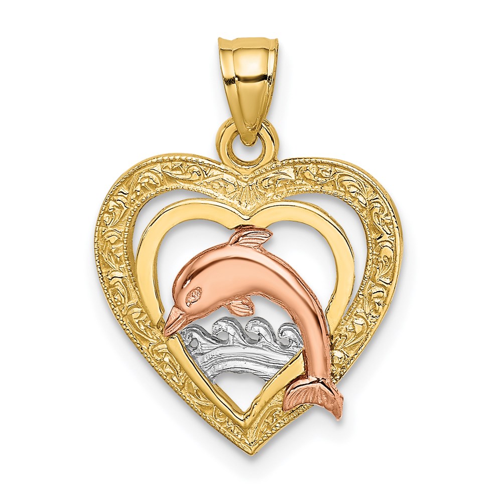 K8976.jpg 14K Two-tone with White Rhodium Dolphin In Heart Charm - Image 1