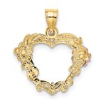 14k Two-tone with White Rhodium Flower In Heart Charm - Image 4