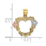 14k Two-tone with White Rhodium Flower In Heart Charm - Image 3