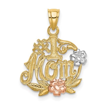 14k Two-tone with White Rhodium #1 MOM with Flower Charm