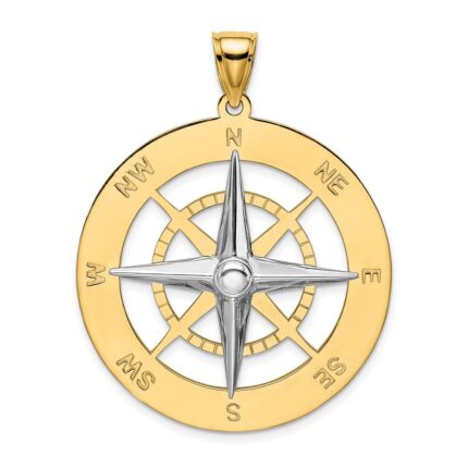 14k Two-tone Large Nautical Compass with White Needle Charm