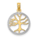 14k and White Rhodium Tree of Life in Round Frame Charm