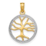 14k and White Rhodium Tree of Life in Round Frame Charm - Image 4