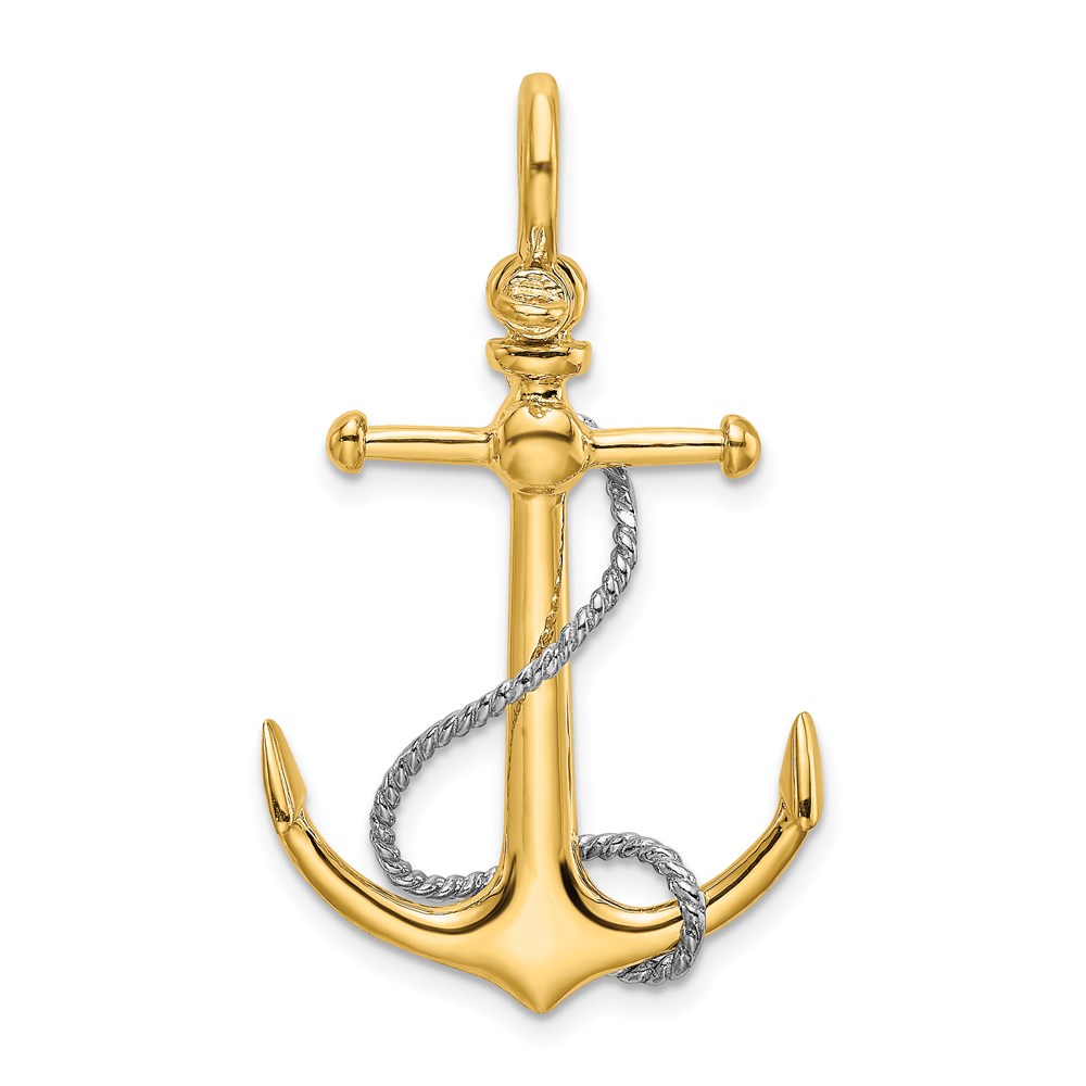 K9025.jpg 14K Two-tone 3-D Anchor with T-Bar and Rope with Shackle Bail Charm - Image 1