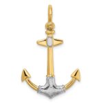 14K and White Rhodium 3-D Textured Anchor with Shackle Bail Charm - Image 4