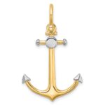 14K and White Rhodium 3-D Anchor with Shackle Bail Charm - Image 4