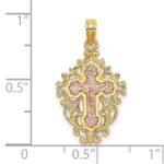 14k Two Tone with Lace Trim Crucifix Charm - Image 3