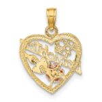 14k Two-tone with White Rhodium #1 DAUGHTER In Heart with Flowers Charm - Image 4