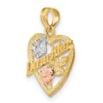 14k Two-tone with White Rhodium #1 DAUGHTER In Heart with Flowers Charm - Image 5