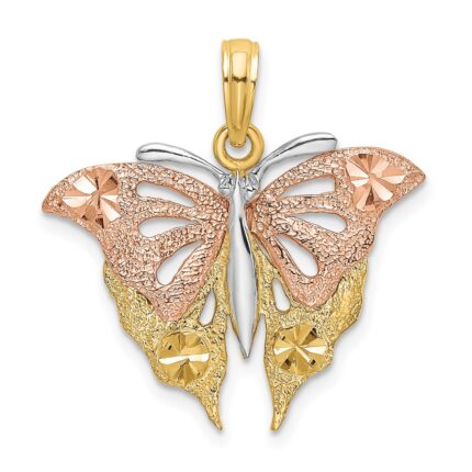 14k Two-Tone and White Rhodium Diamond-cut Butterfly Charm