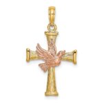 14k Two-tone Textured Finish Cross with Dove Charm