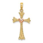 14k Two-Tone Textured Cross with Heart Charm