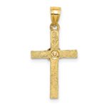 14k Two-Tone Textured Cross with Flower Charm - Image 4