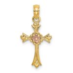 14k Two-Tone Cross with Flower Charm