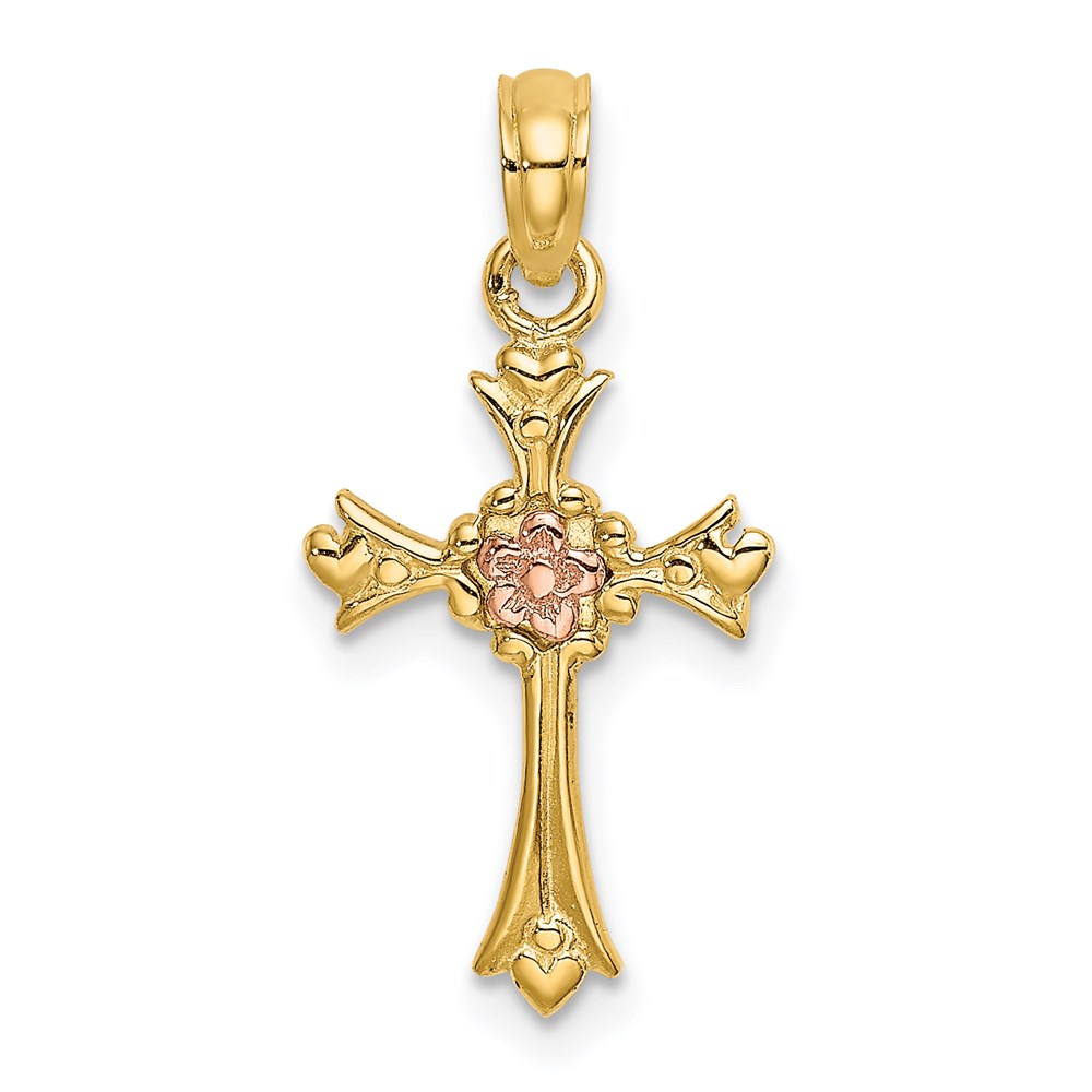 K9094.jpg 14k Two-Tone Cross with Flower Charm - Image 1