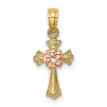 14k Two-Tone Cross with Small Flower Charm