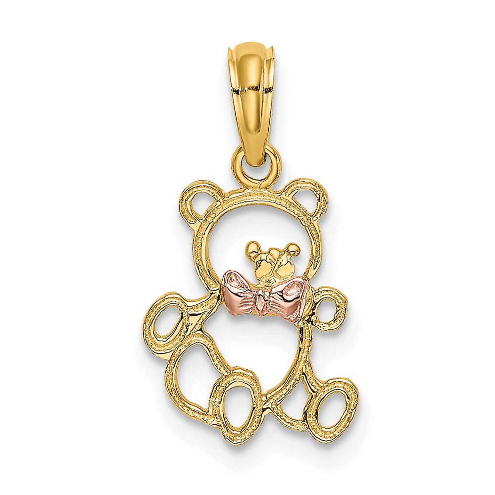 K9101.jpg 14k Two-Tone Cut-out Teddy Bear with Bow Tie Charm - Image 1